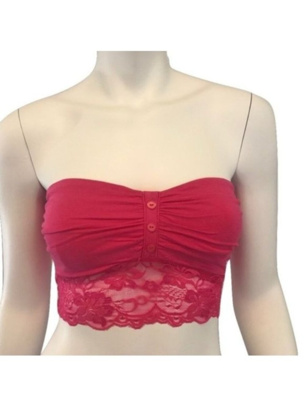Bozzolo Pink Lace Contrast Bandeau With Button Front Detail & Lace Trim Design